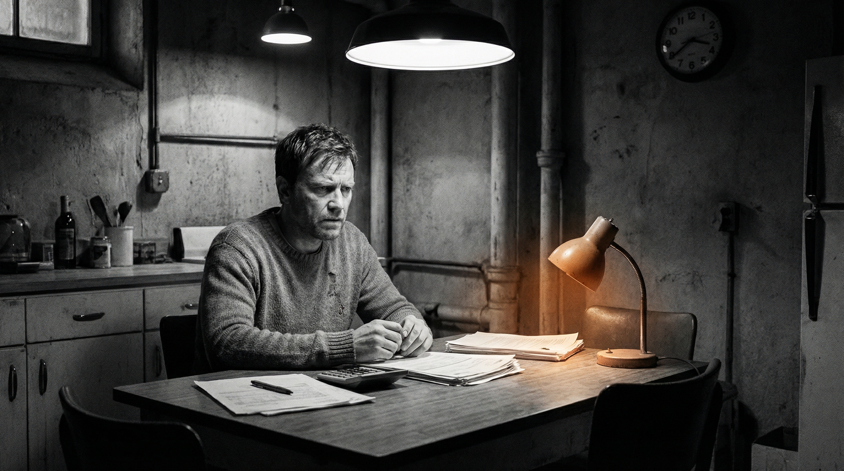 Father reviewing finances